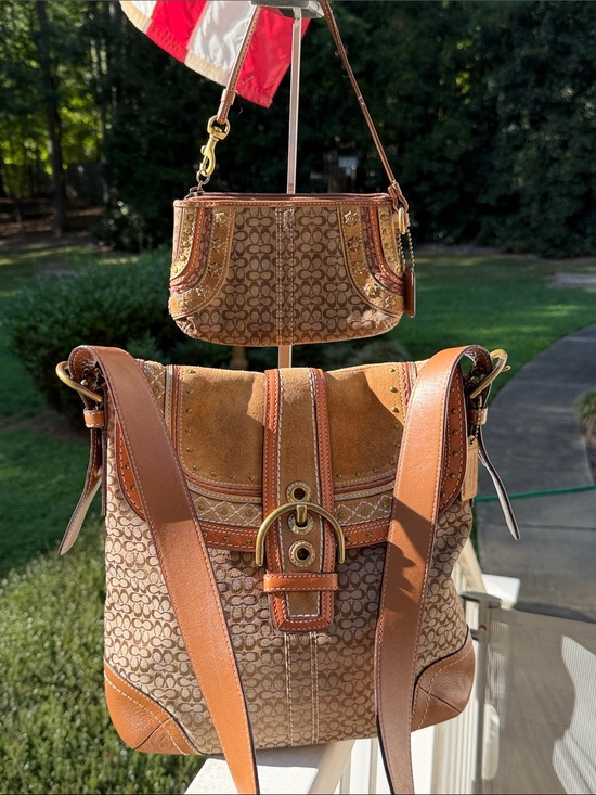 Coach Handbags - Coach Vintage Signature Soho Crossbody Buckle Suede Studded Bag & Wristlet
